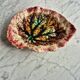Leaf-shaped catchall dish in barbotine / vintage majolica Flamed enamels