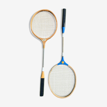 Pair of mismatched vintage Badmington rackets