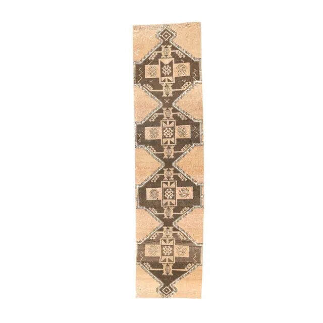 1970s Vintage Turkish Hand-Knotted Runner 94x386