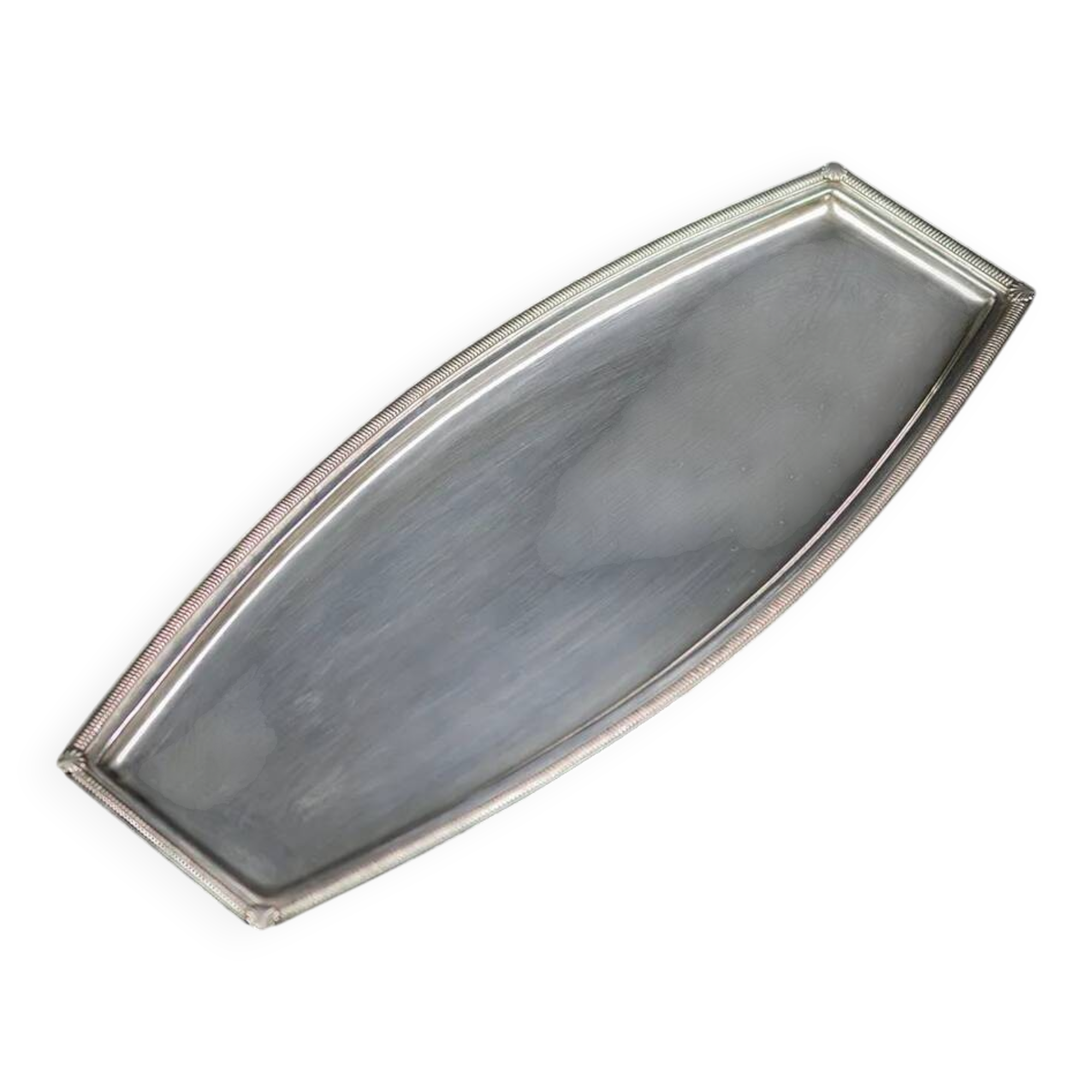 Silver-plated metal cake dish, shell design – hallmarked, 38 x 15 cm
