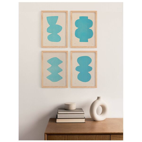 Collection de 4 peintures abstraites col. bleu clair signées Eawy