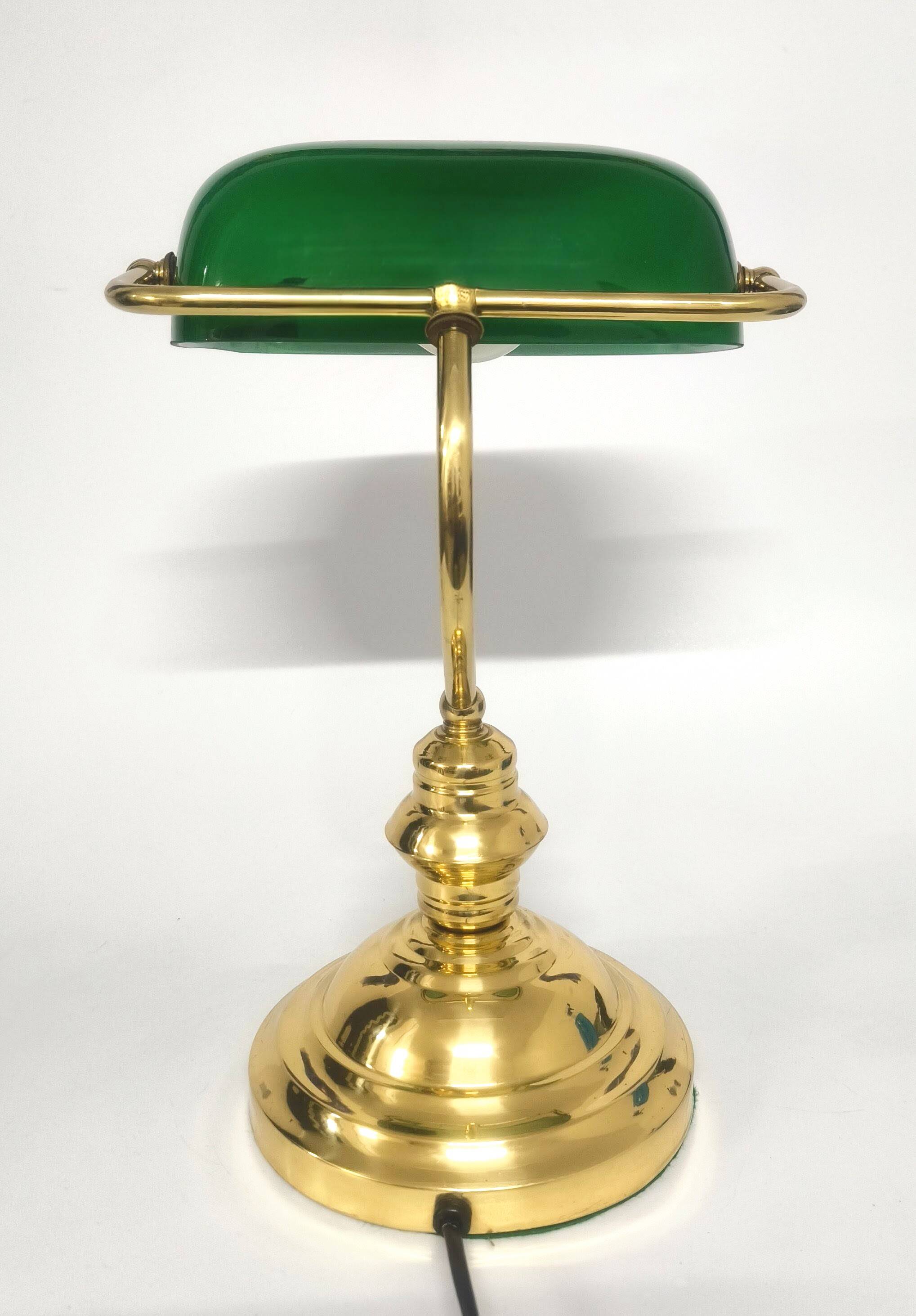 Lampe vintage de banquier en verre opalin vert