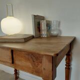 Old solid wood console - turned legs - drawer in chic country style