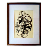 Painting KLINGER (Jean-Claude 1946 Ref LOTZ) Indian ink Abstract circles