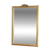 Miroir biseauté glace de cheminée bois & stuc doré décor floral style Louis XVI