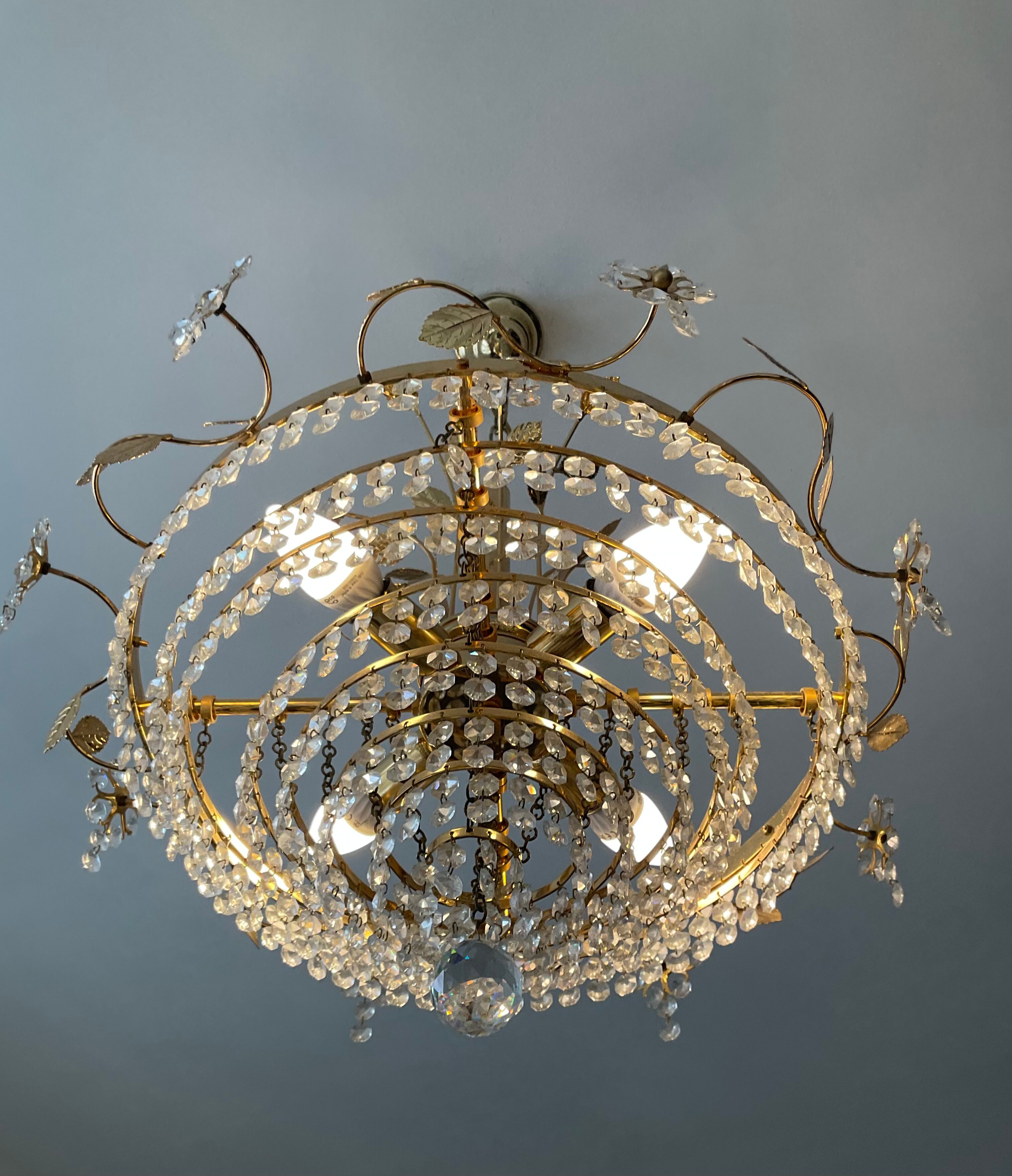 Crystal grapevine waterfall chandelier from the 70s