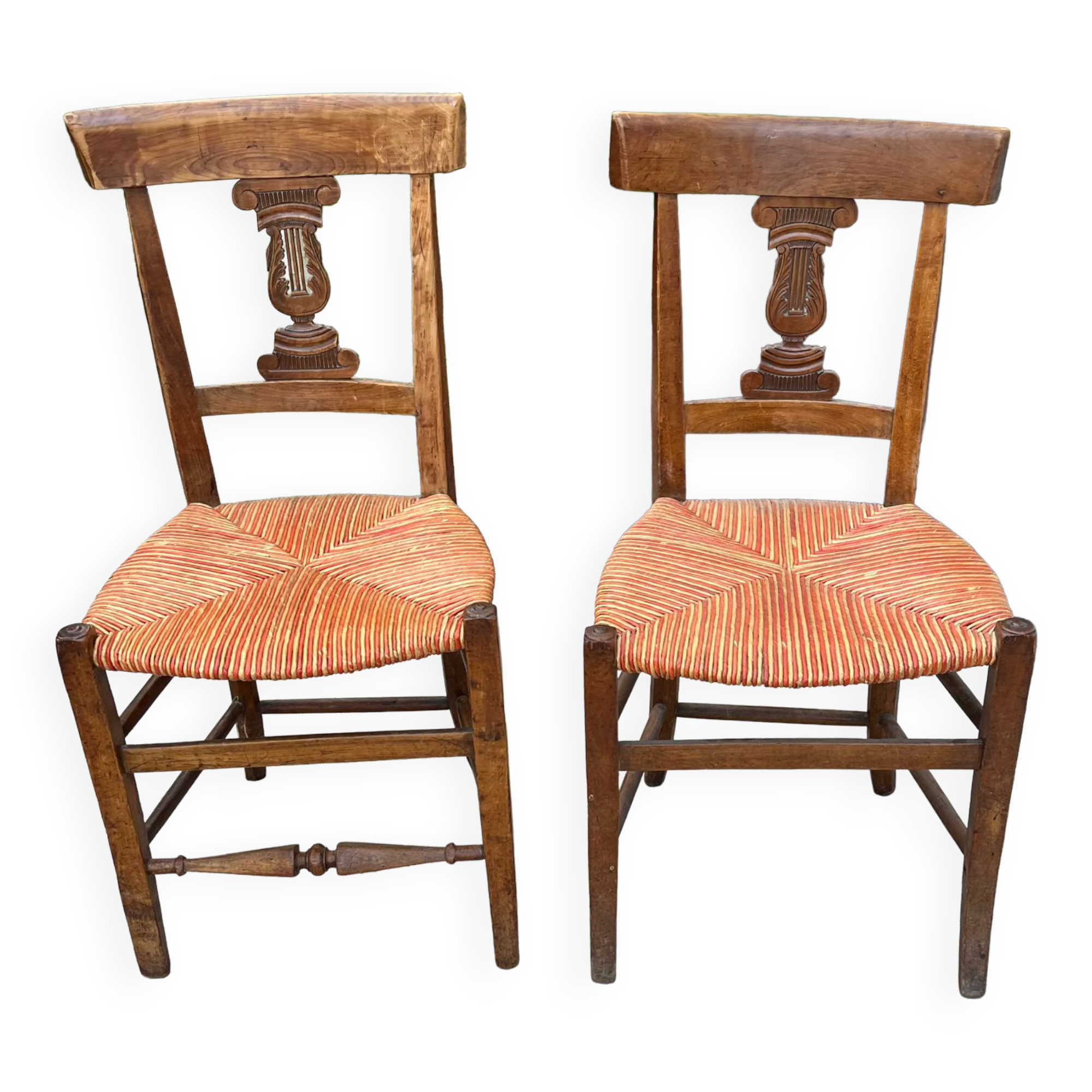 Pair of straw seated chairs