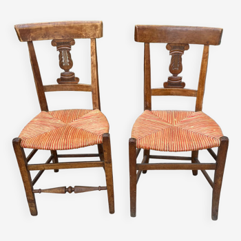 Pair of straw seated chairs