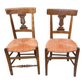 Paire de chaises assise en paille