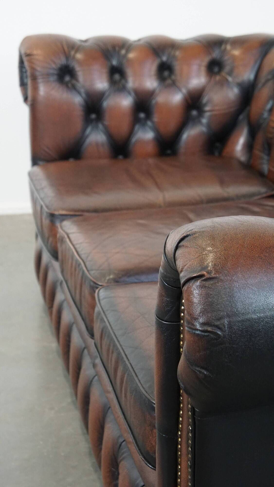 Classic English Chesterfield 2.5 seater sofa in brown cowhide