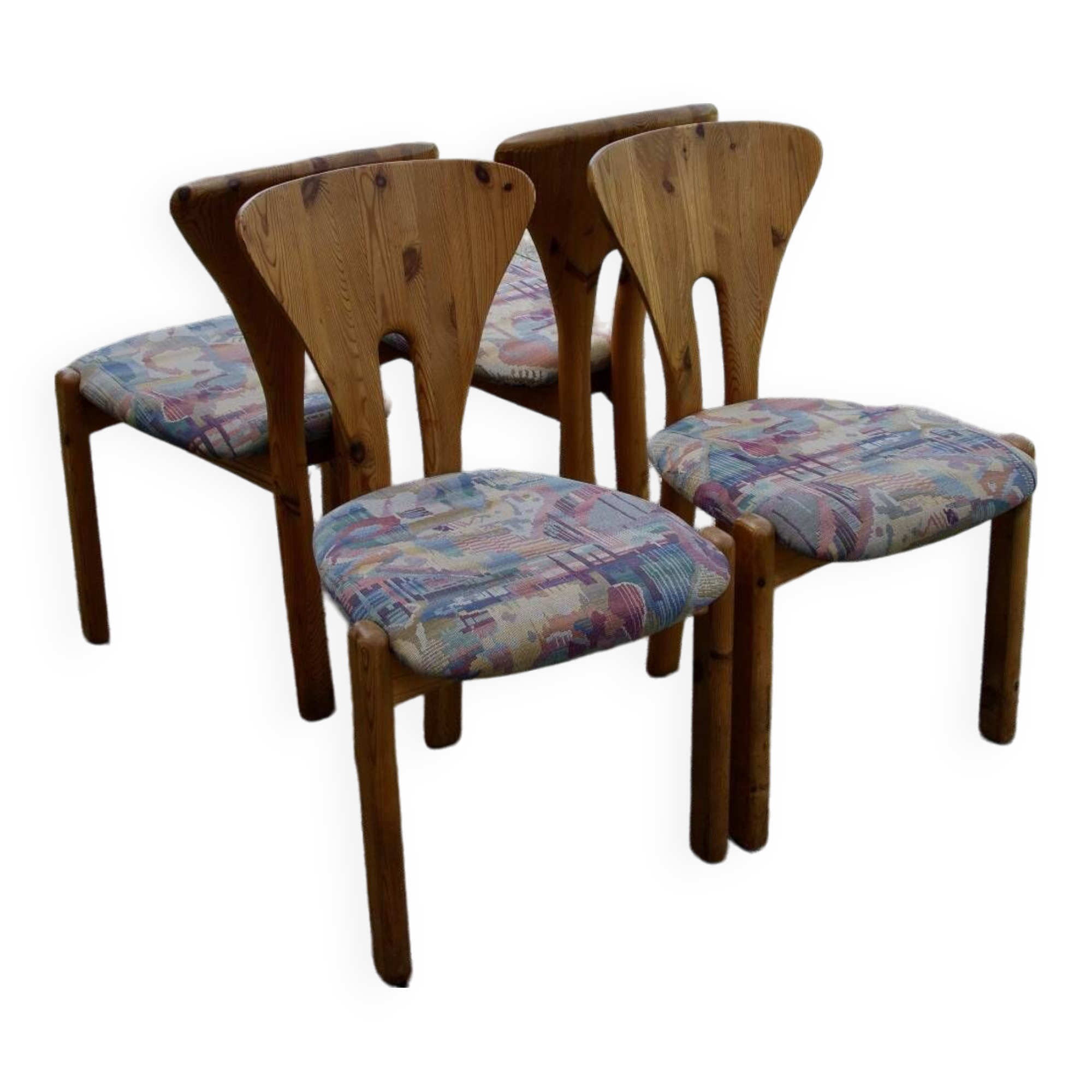 Set of 4 vintage swedish solid pine chairs 1960