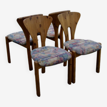 Set of 4 vintage swedish solid pine chairs 1960