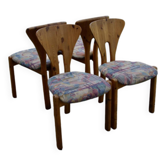 Set of 4 vintage swedish solid pine chairs 1960