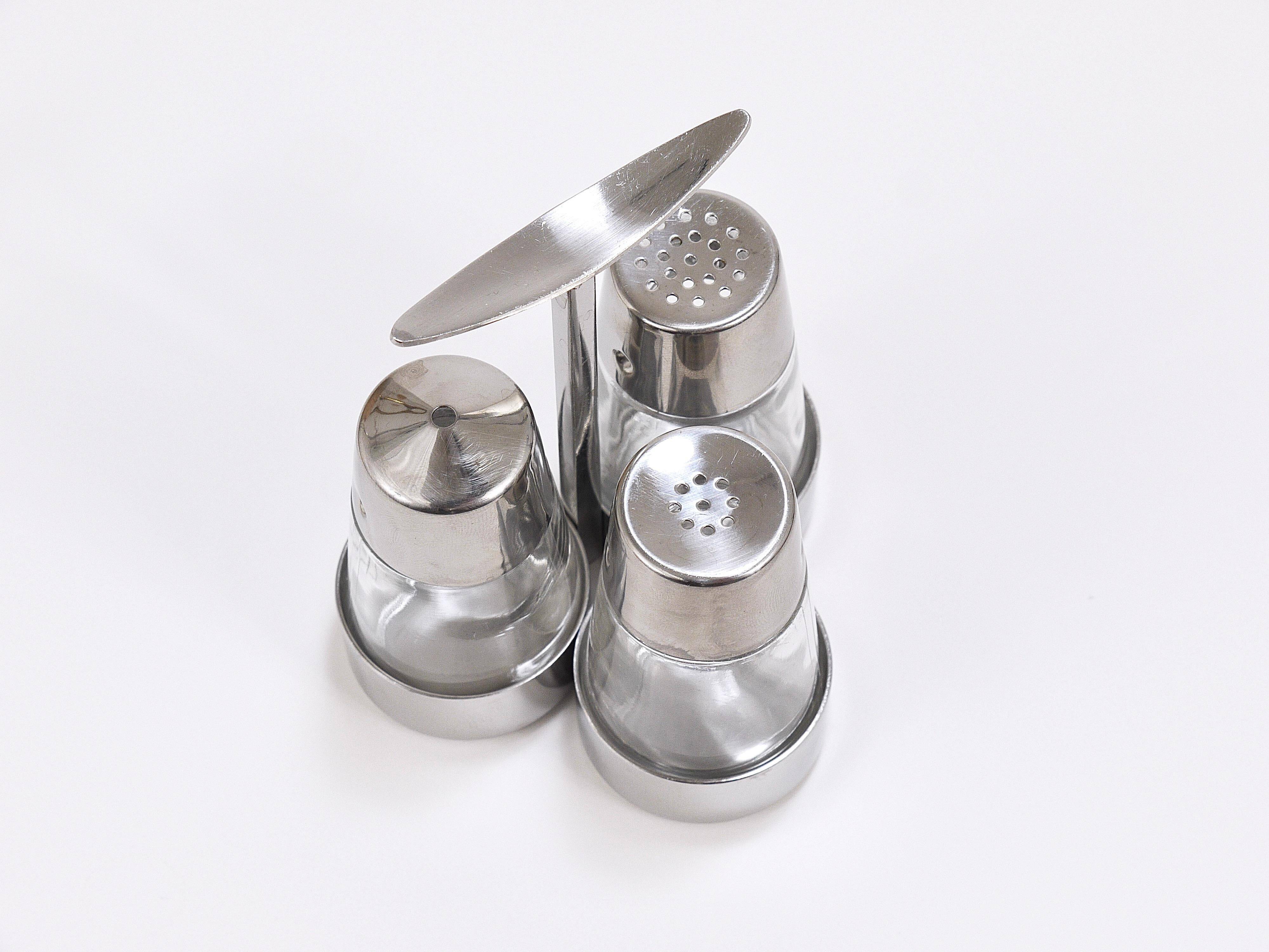 Set of condiments Marianne Denzel salt and pepper, Berndorf, Austria, 1960s