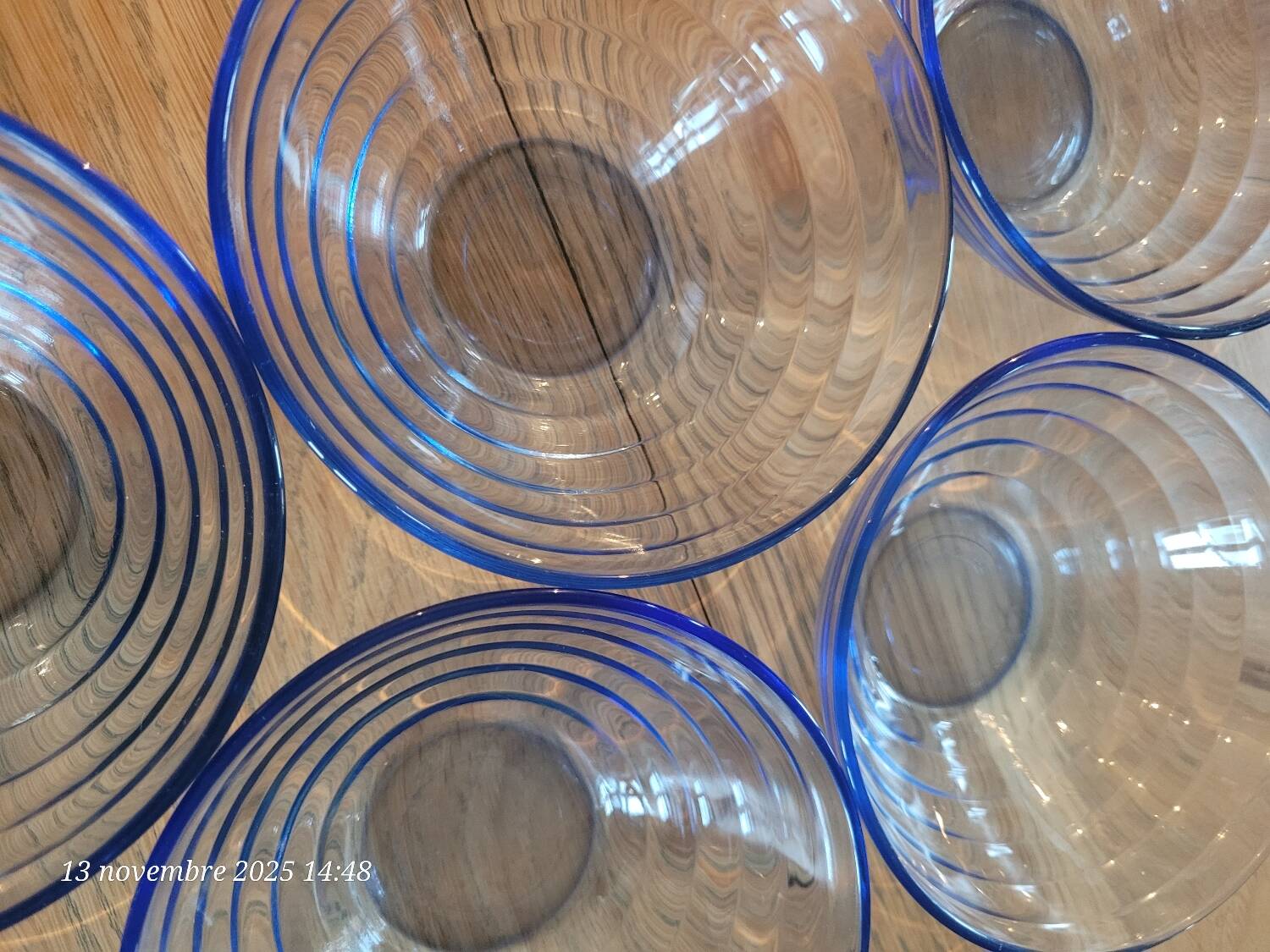 5 vintage blue tempered glass bowls