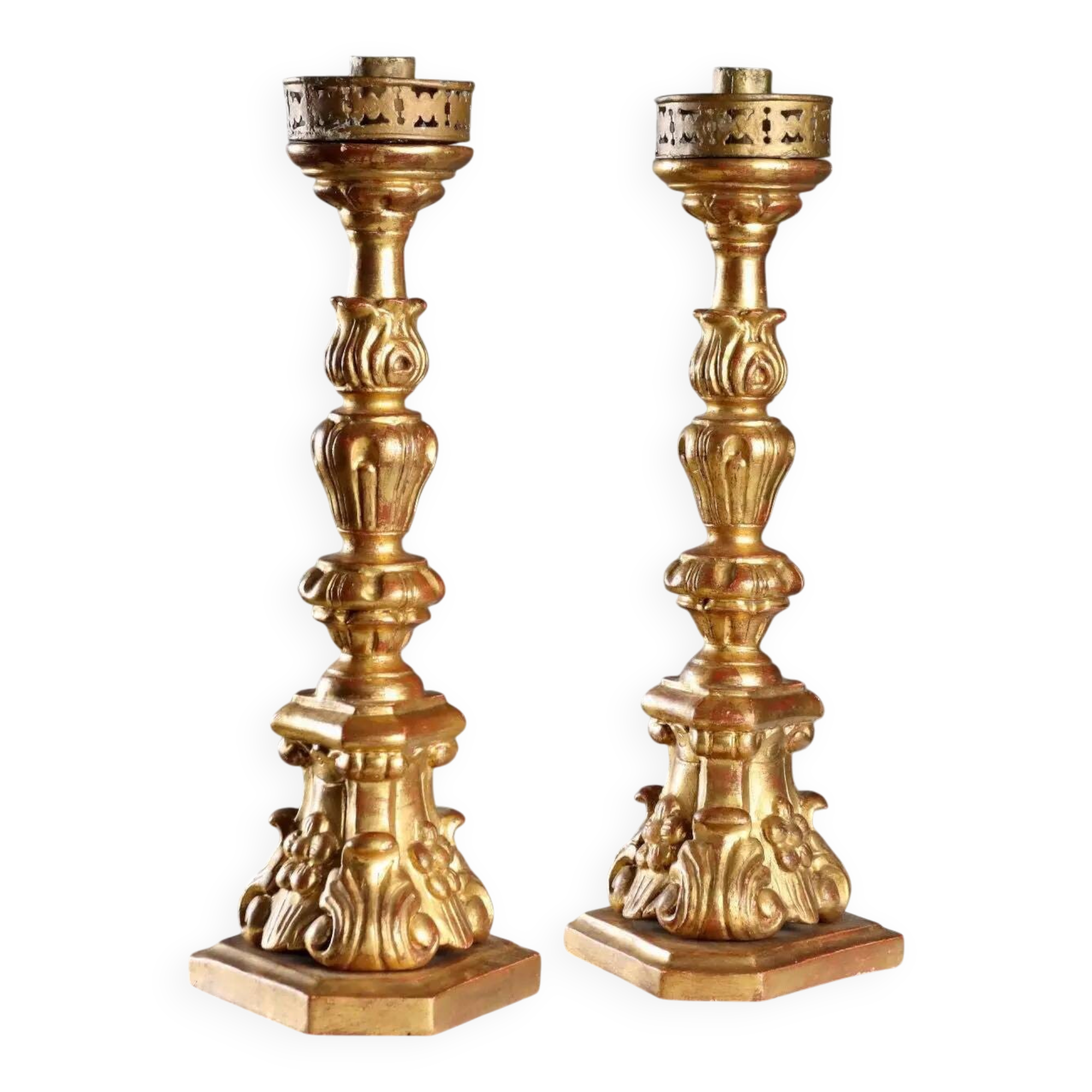 Bougeoirs en bois tourné, Italie, 20th century