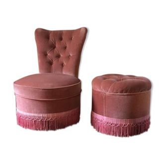 Fauteuil et pouf à frange