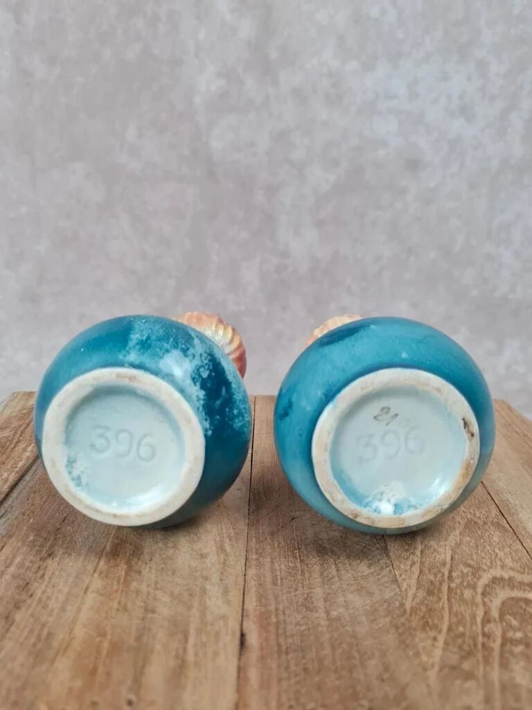 Pair of small antique bud vases numbered 396.