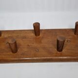 Coat rack with five hooks in natural wood, design, 60s, 50 cm