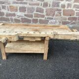 Industrial table carpenter's workbench in raw natural wood vintage bohemian