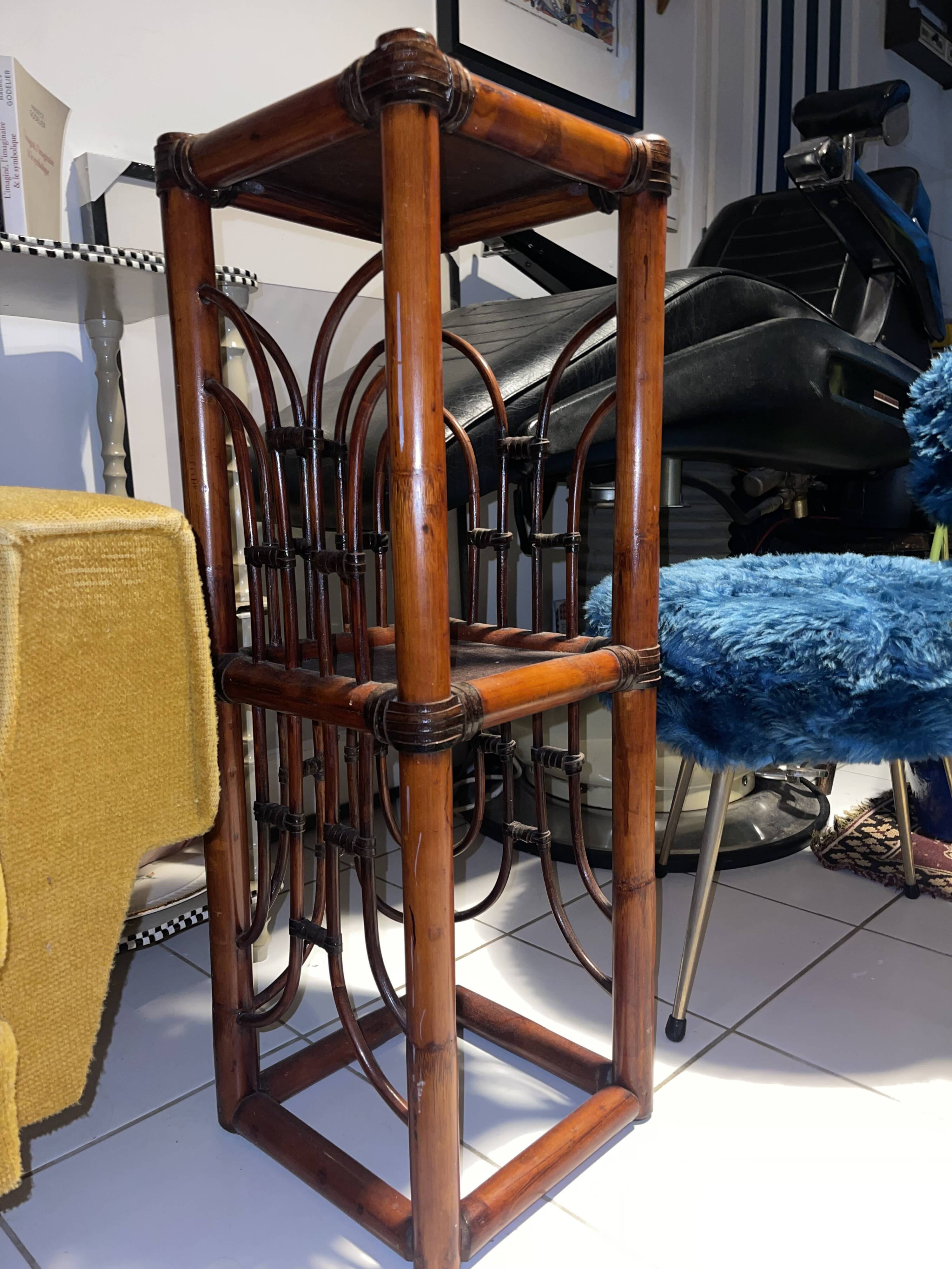 Polynesia handcrafted bamboo shelf/bookcase/side cabinet — vintage TBE