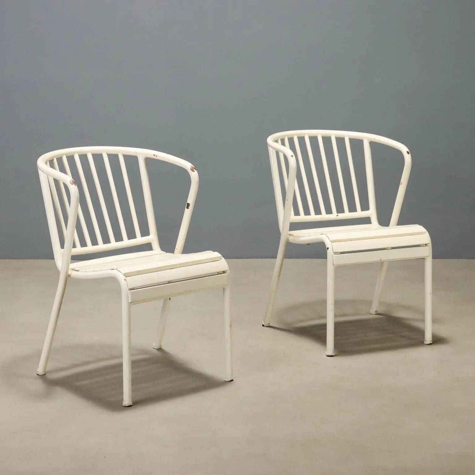 Vintage white enamel metal chairs, Italian design, 1970s-1980s.