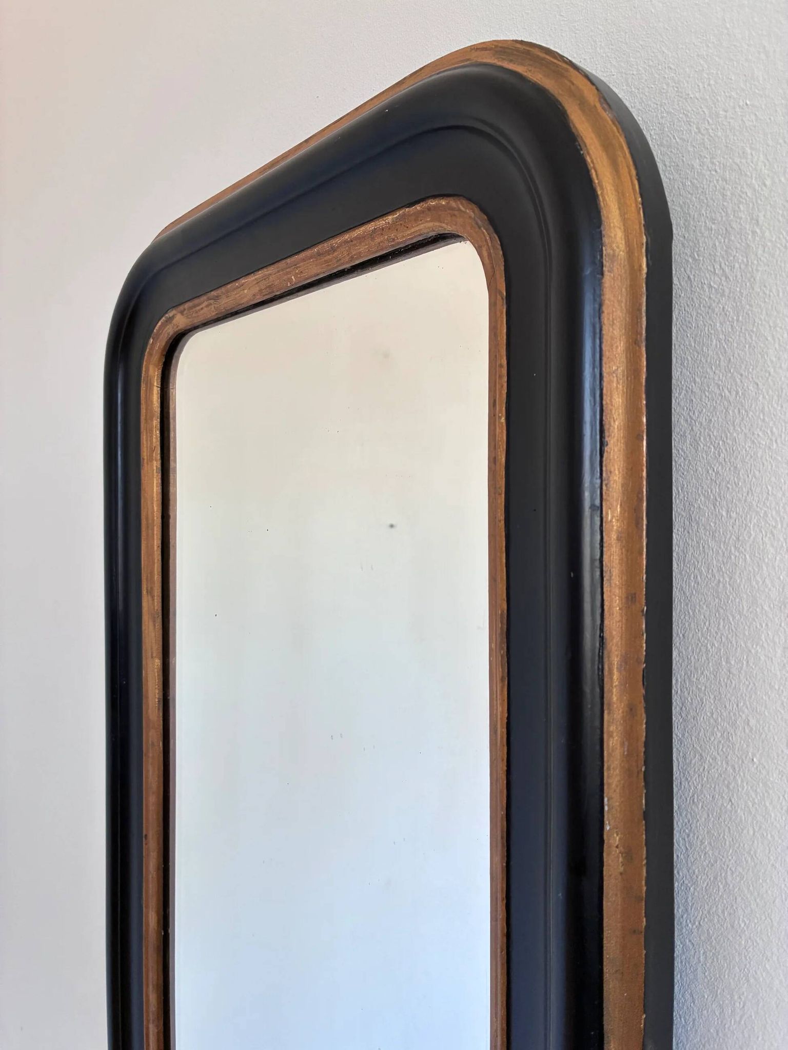 Antique French Louis Philippe full length mirror – black and gold, late 19th century