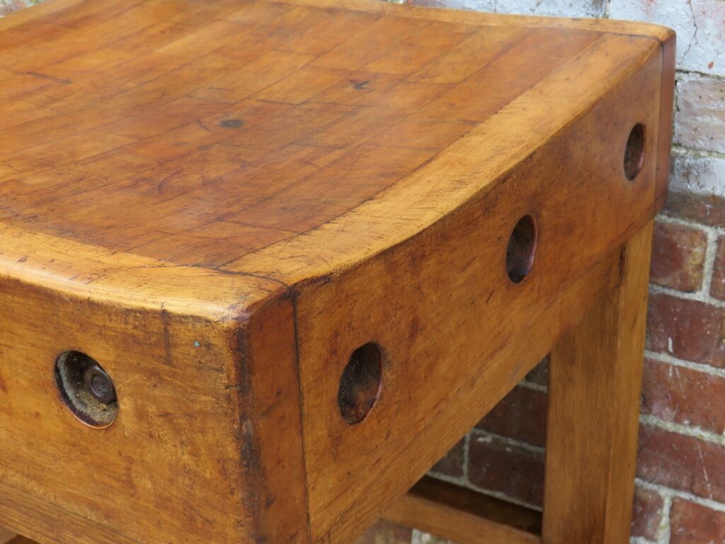 Vintage english sycamore butchers block on stand