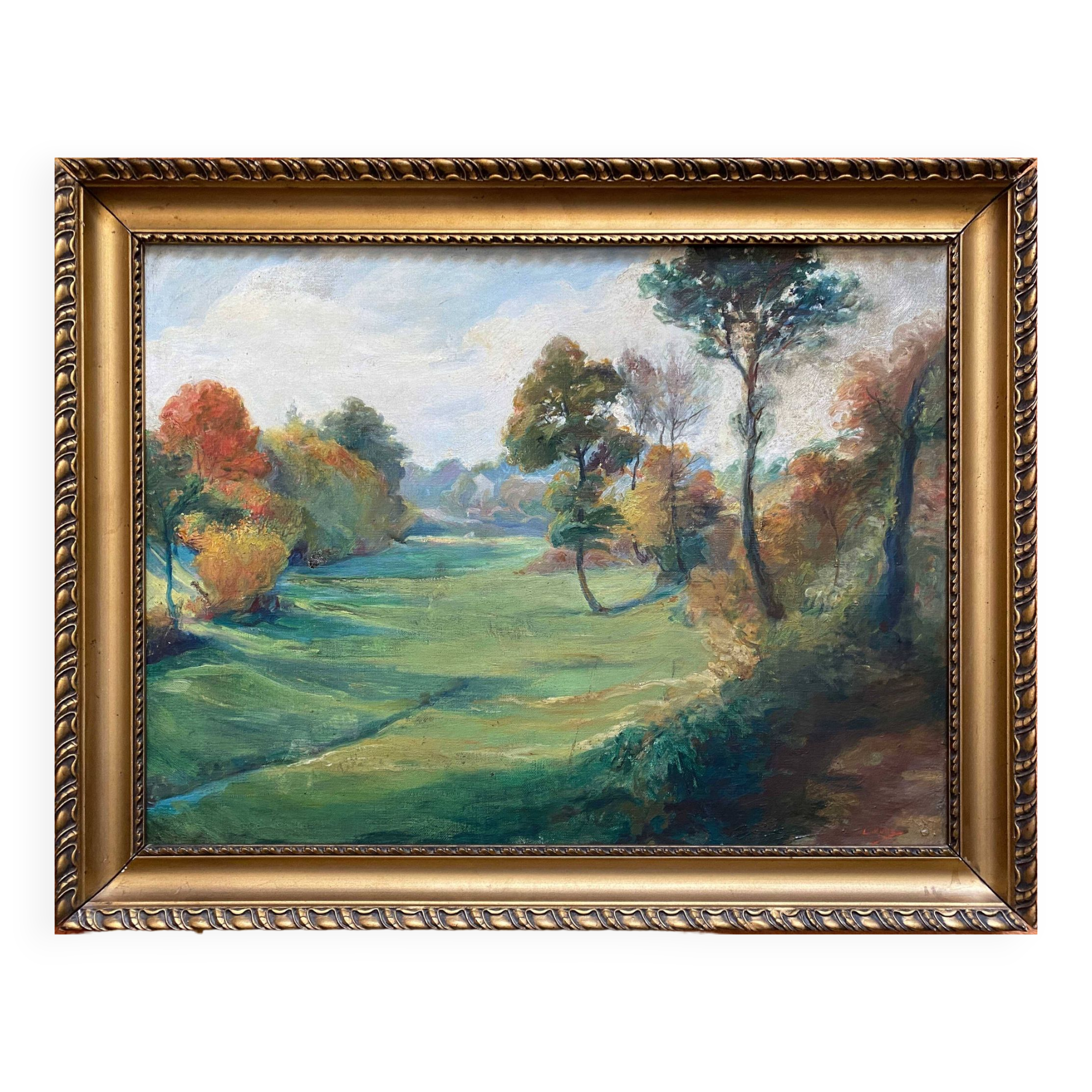 Painting dated 1916 "Coin de la Nièvre" by Louis Morel (1871-1954) + frame