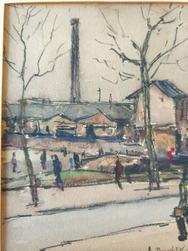 André Duculty (1912-1990) Watercolor on paper "Stoven, industrial zone" Signed lower right and