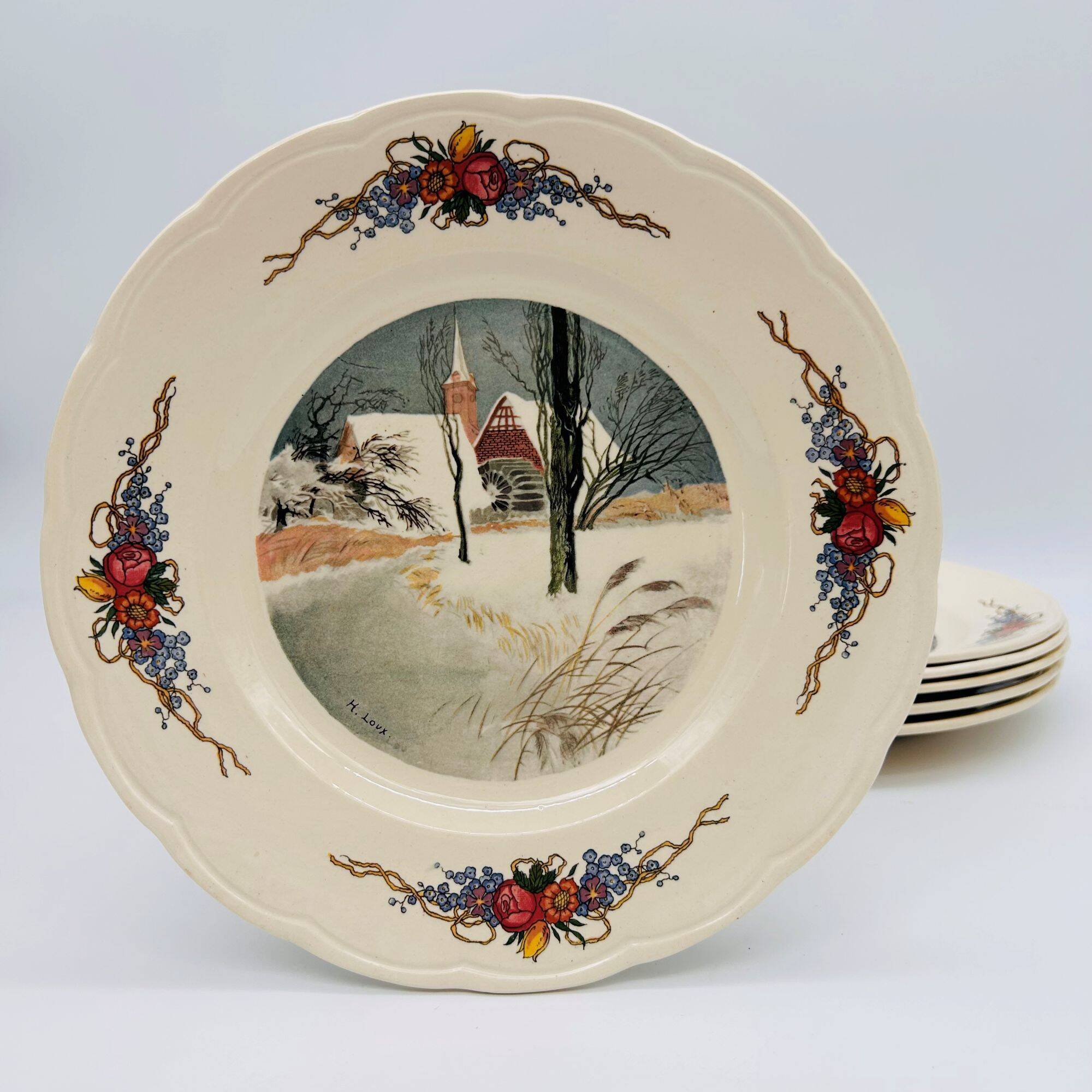 6 flat plates "Obernai" from the Sarreguemines pottery.