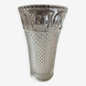Grand vase vintage en verre épais finition picot des années 1950/1960