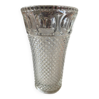 Grand vase vintage en verre épais finition picot des années 1950/1960