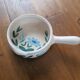 Vintage fondue pot, Marais pottery, hand-painted blue floral decoration