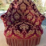 Velvet toad with backrest and firm seat in burgundy red color