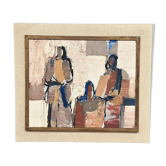 Original Oil on Swedish Panel – “Abstract Figures” by Gunnar Jonson (1917–2007) – Signed – Vintage and Framed