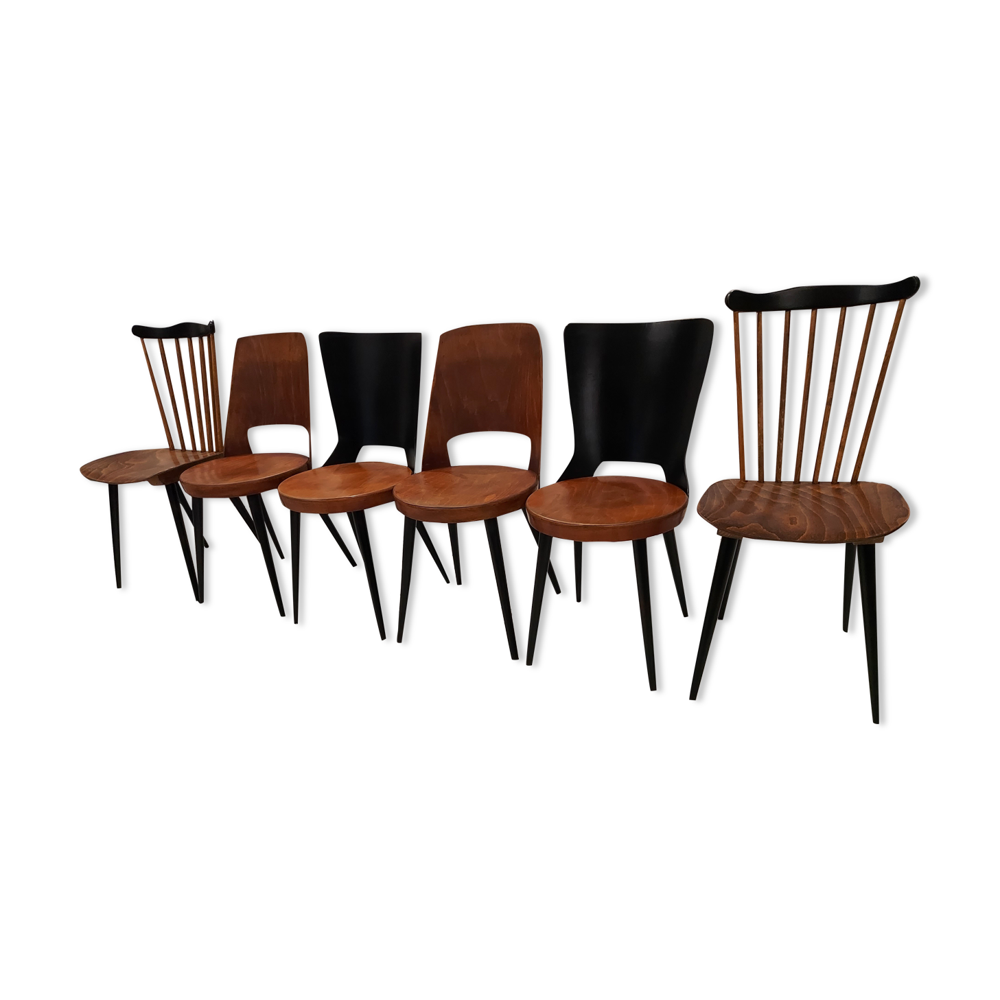 Suite of 6 chairs of Bistrot Baumann mismatched Mondor,Dove,Minuet