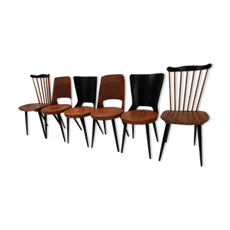 Suite of 6 chairs of Bistrot Baumann mismatched Mondor,Dove,Minuet