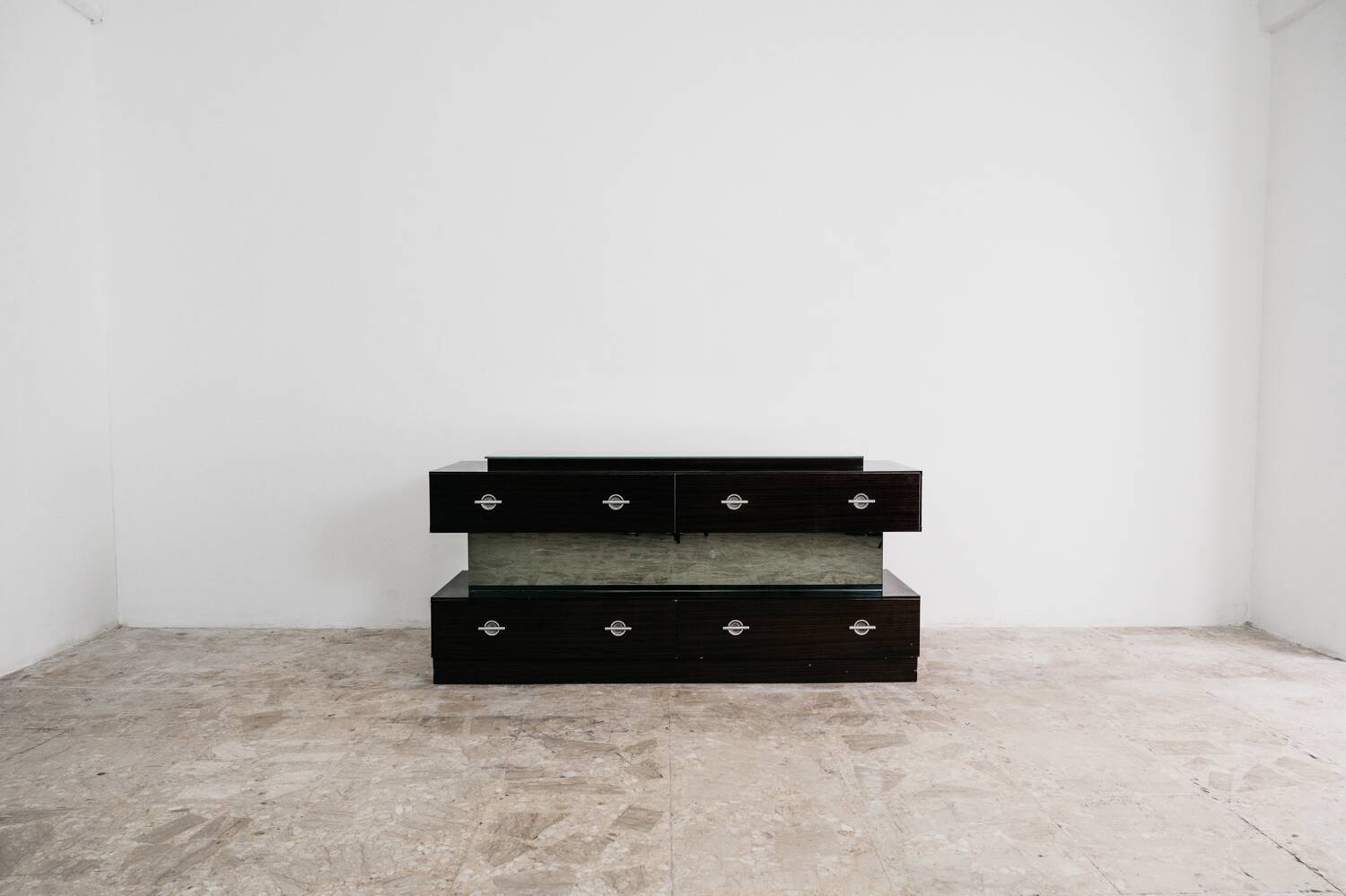 Comò Cassettiera In Ebano Macassar E Specchio Cubic Design Modern 70