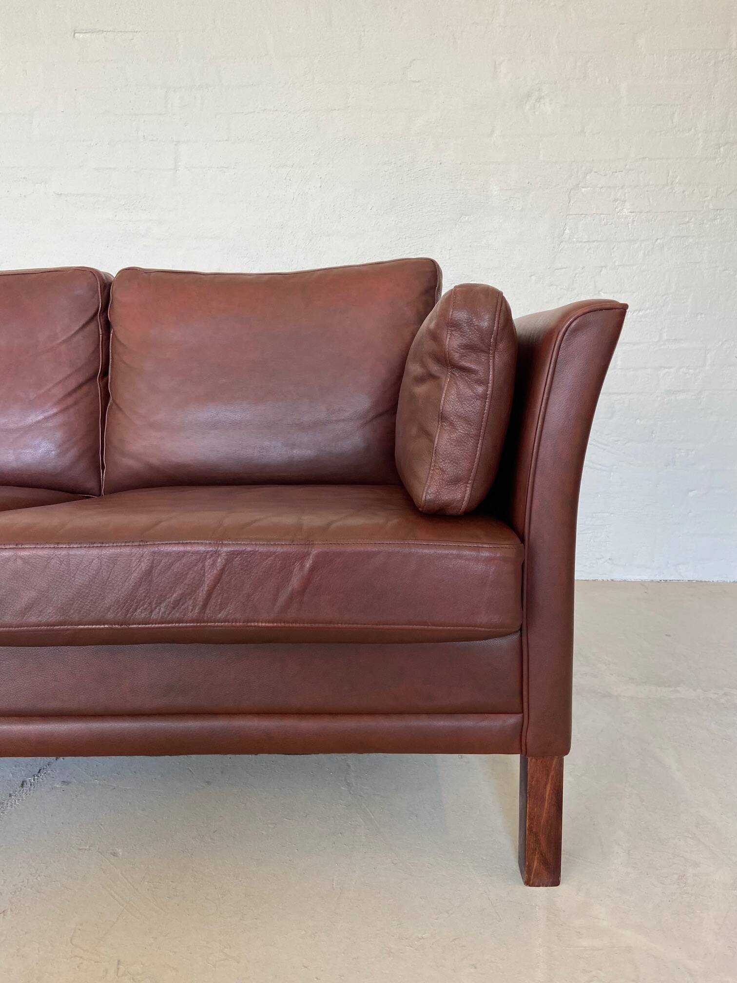 Mid century vintage danish mogens hansen 3 person sofa in burgundy leather