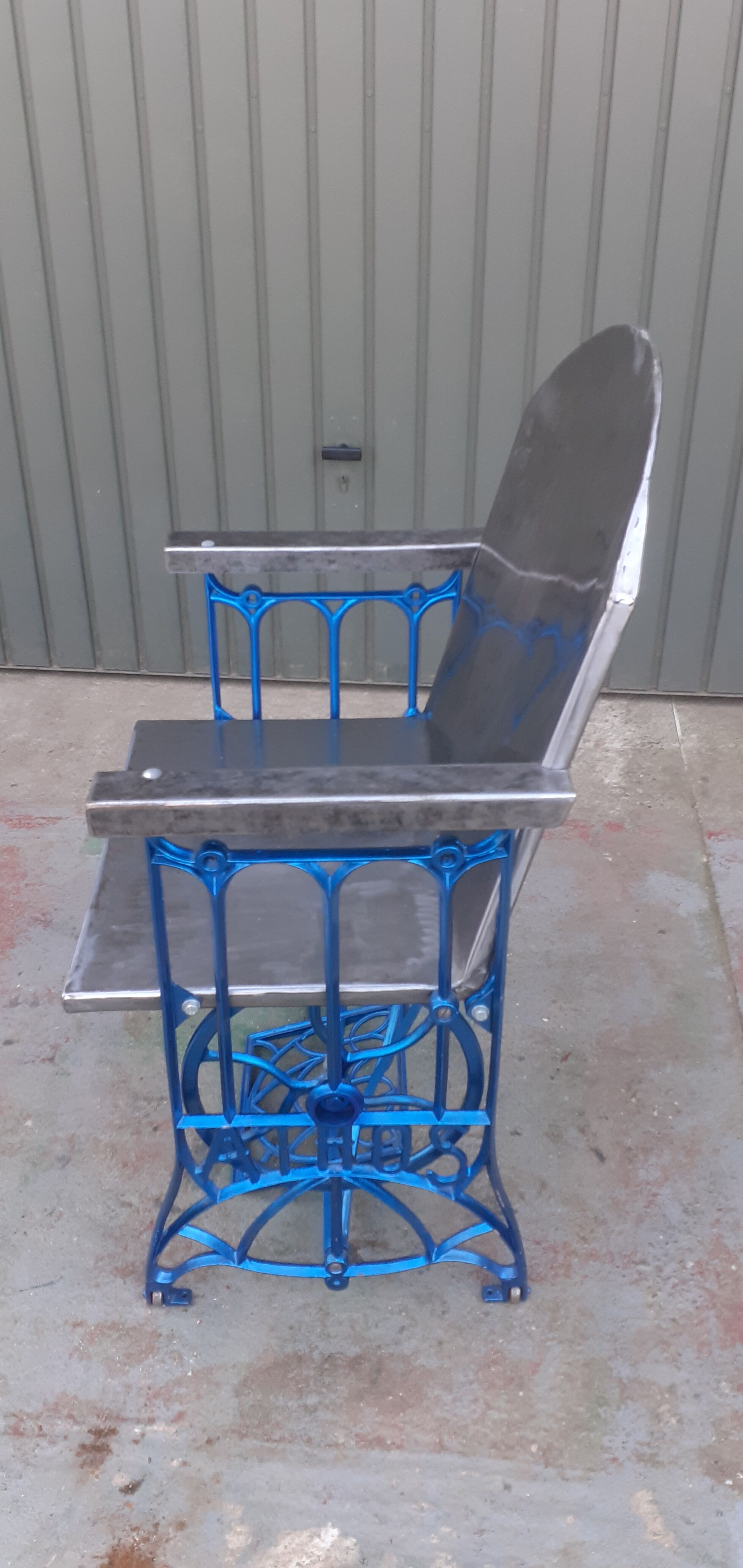 Electric blue metal armchair