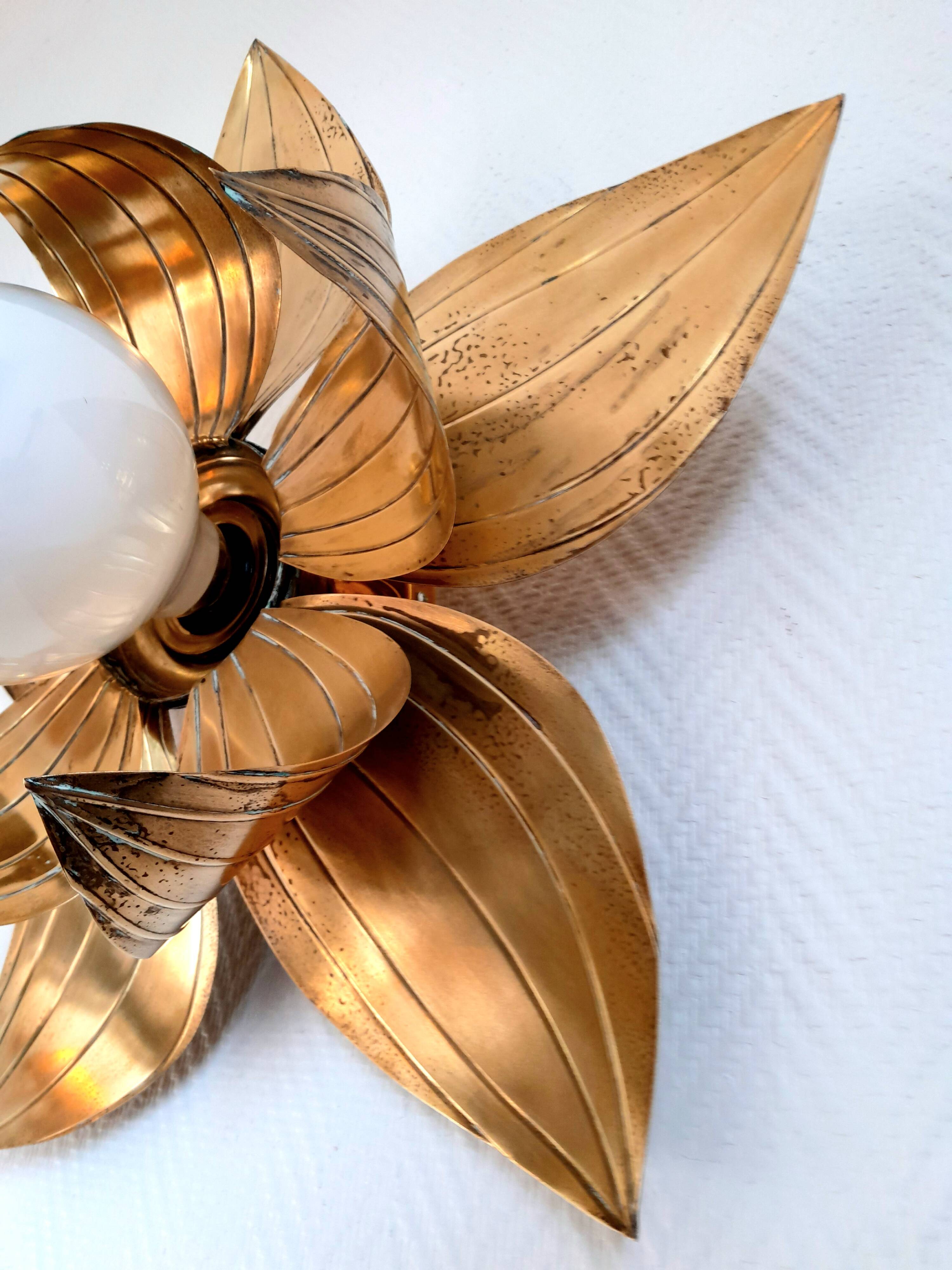Large brass flower wall light, Jansen style, 1960
