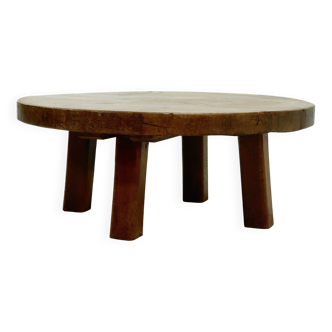 Rustic Solid Oak Round Coffee Table 1970s
