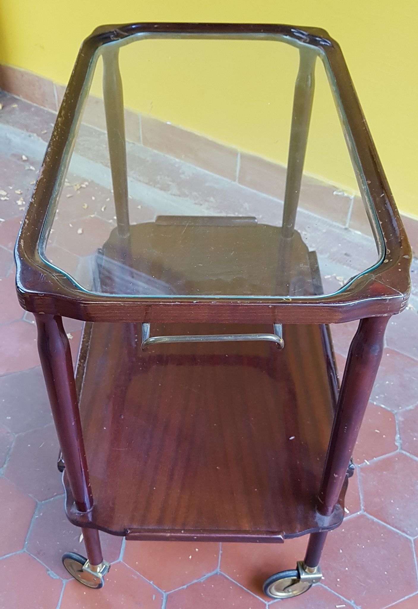 Serving trolley table on wheels vintage 2 trays