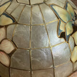 Pendant light, chandelier in mother-of-pearl and brass