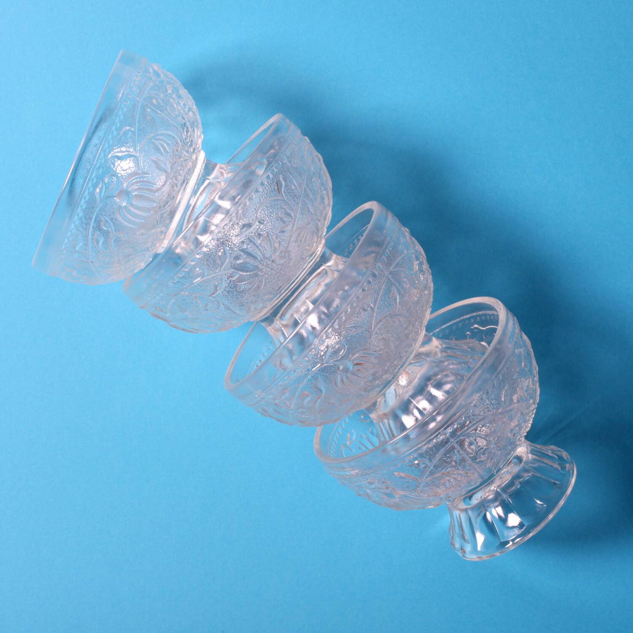 Set of 4 Vintage Pressed Glass Dessert Bowls Cibulak by Pavel Panek / 1977
