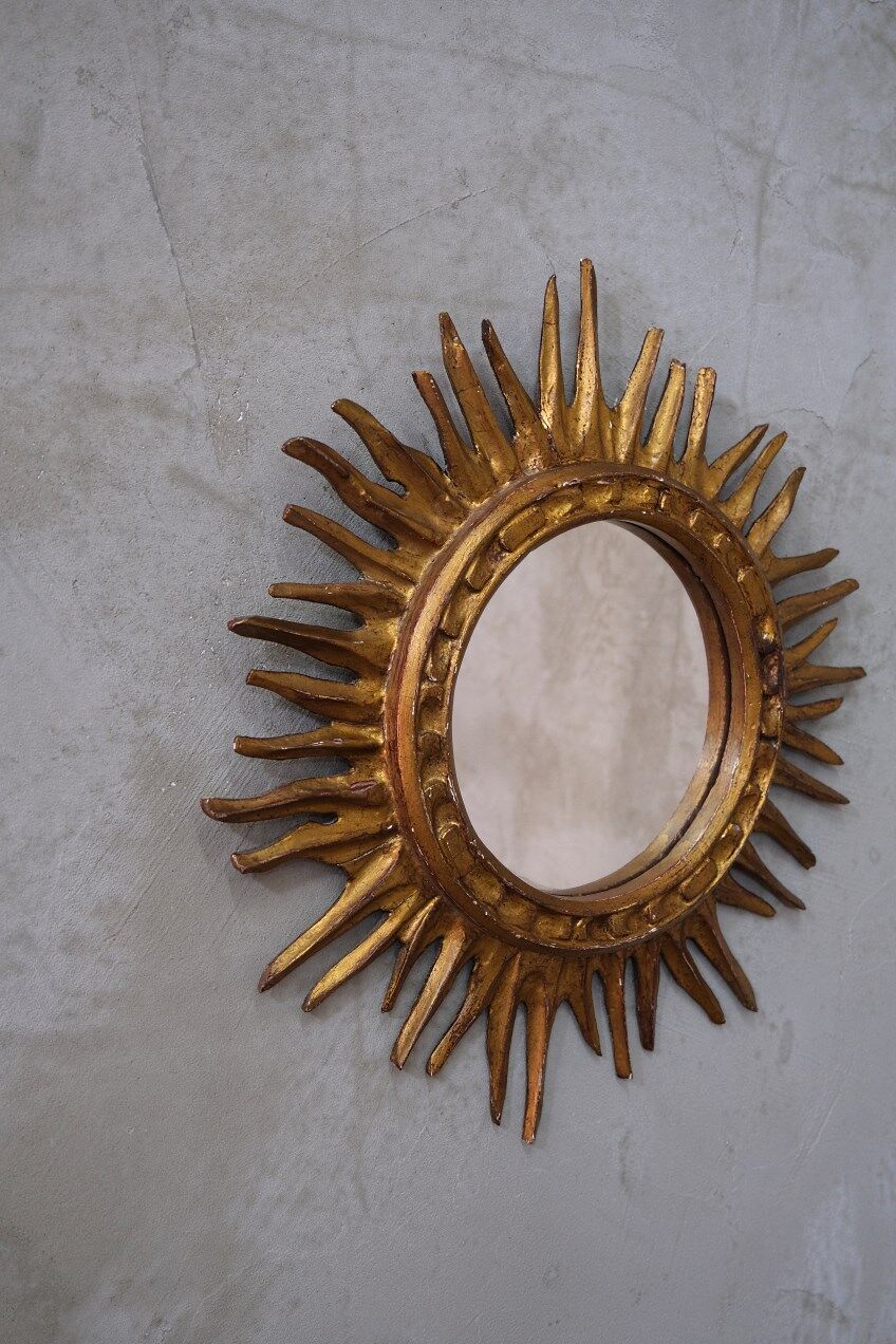 Mid-century italian wooden sun mirror, 1950s