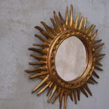 Mid-century italian wooden sun mirror, 1950s