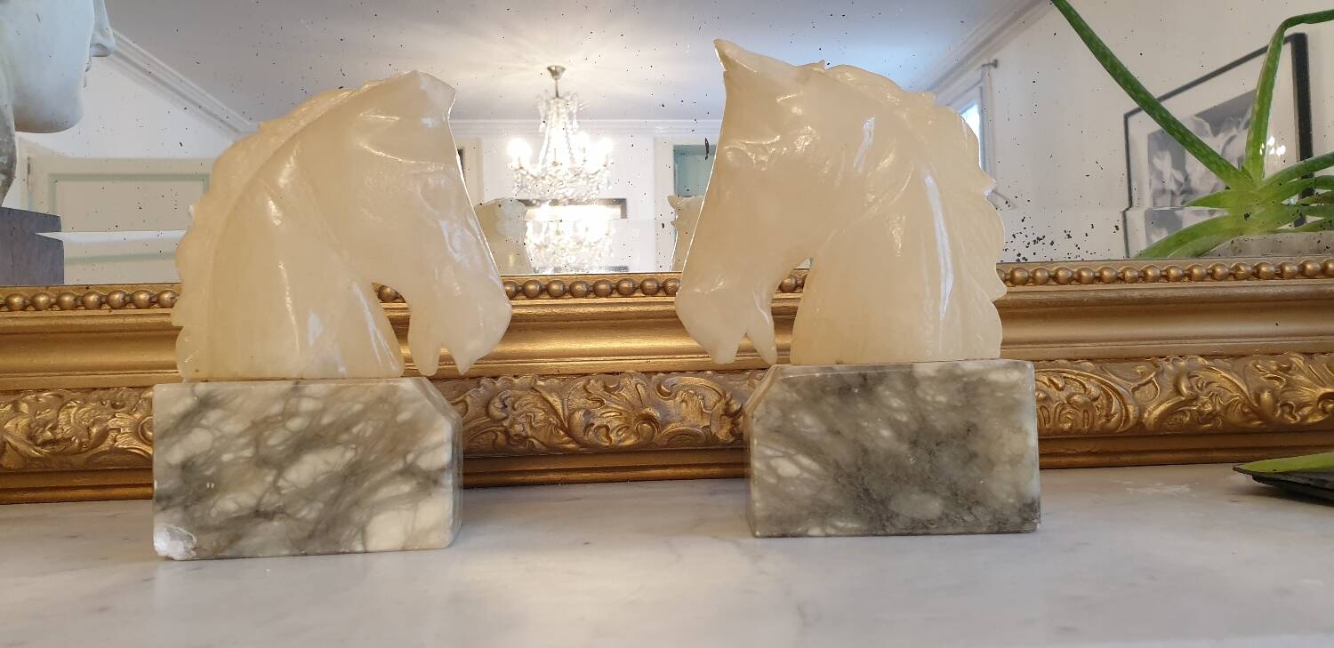 Horse head bookend in onyx and marble