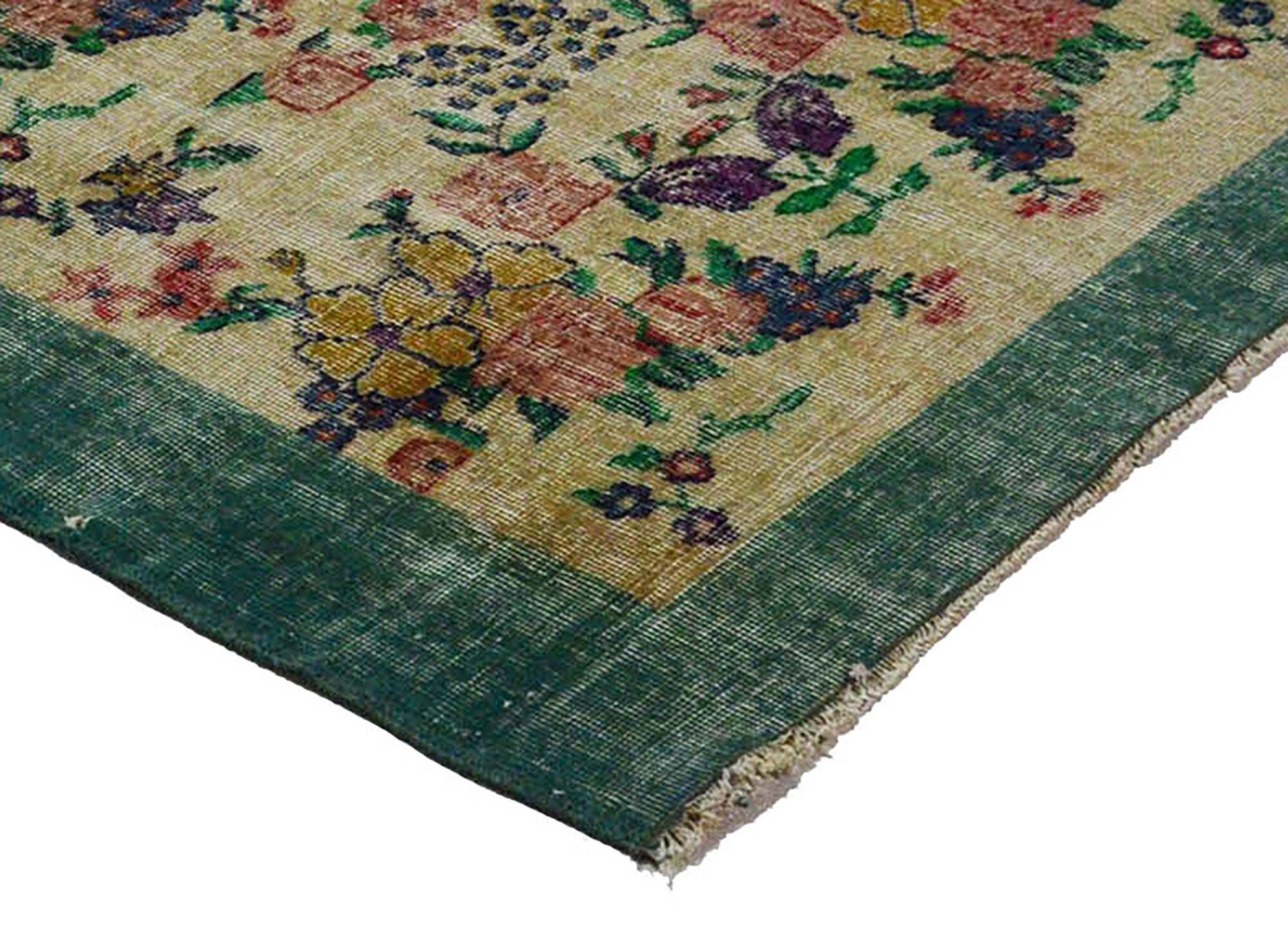 Vintage Turkish Carpet Floral Beige Green 194 x 109 cm